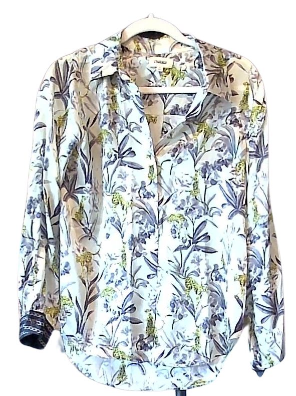 L'Agence Light Green 100% Silk Floral Print Blouse, M