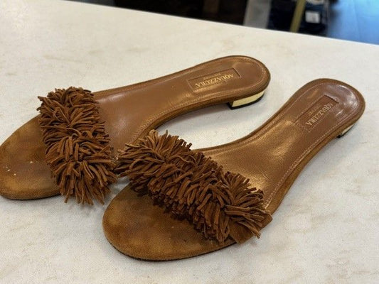 Aquazzura Firenze Brown Fringe Suede Sandal, 38