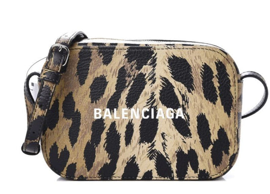 Balenciaga Leopard Print Calfskin Logo Everyday Camera Bag, XS, NWT