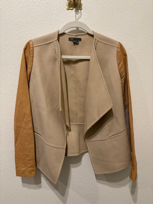 Vince Tan Lamb Leather Sleeves Drape Jacket, XS