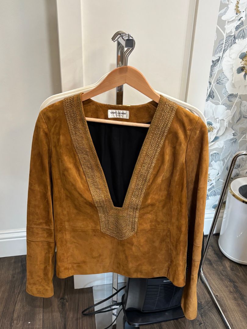 Saint Laurent Brown Suede NWT Kaftan Top, 38 FR