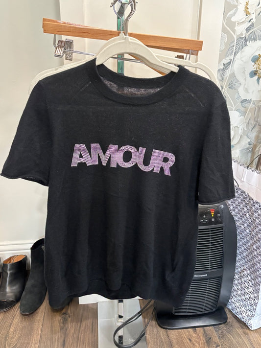 Zadig & Voltaire Black 100% Cashmere Amour Short Sleeve Sweater Top, S