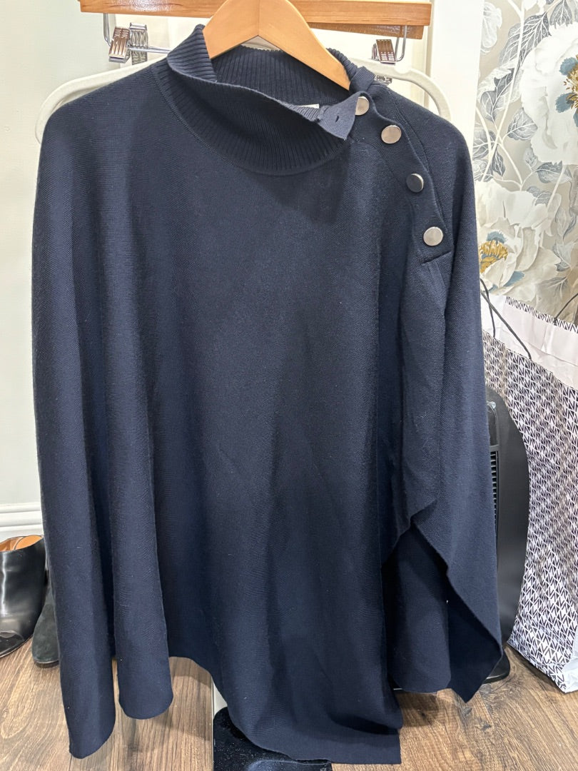 Hugo Boss Navy 100% Virgin Wool Button Detail Poncho