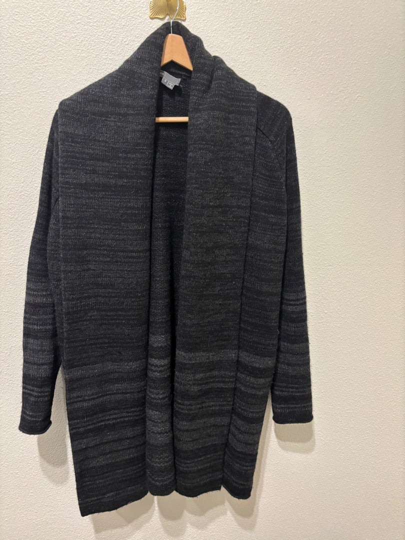 Vince Dark Gray Yak Wool Striped Long Cardigan Sweater, S