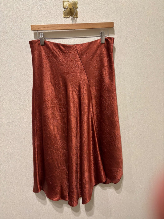 Vince Copper Slip Crinkle Midi Skirt, M