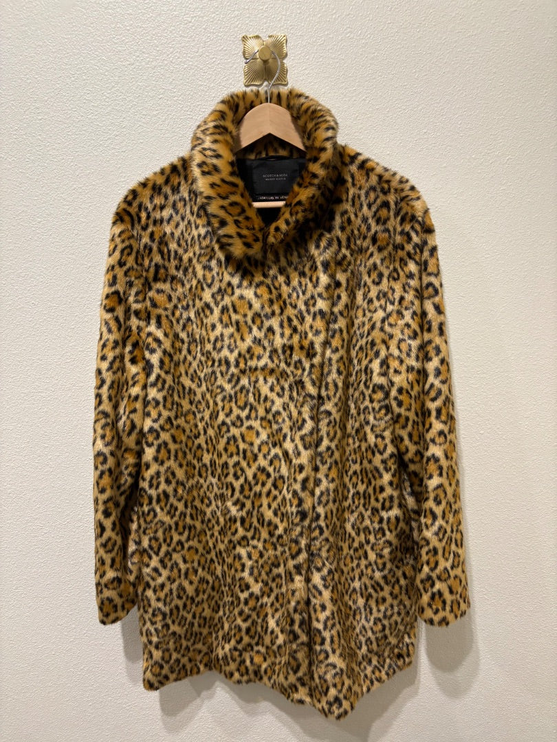 Scotch & Soda Maison Scotch Animal Print Leopard Print Faux Fur Coat, 3