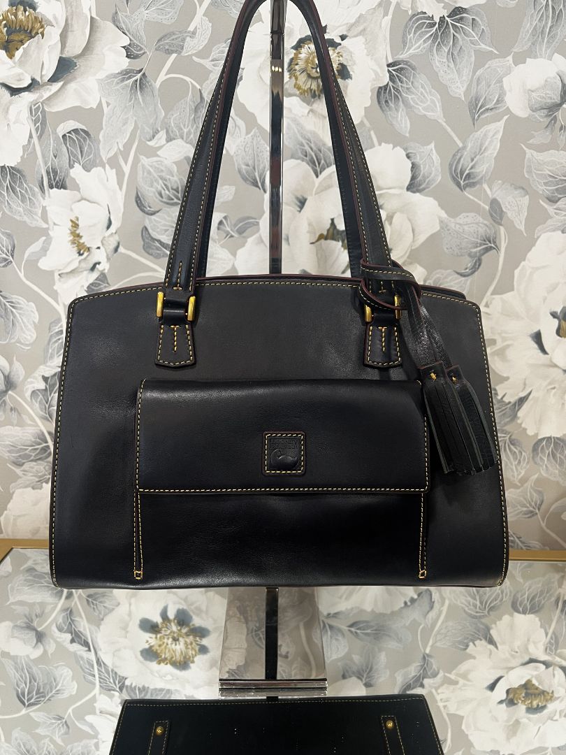 Dooney & Burke Black Burgundy Florentine Leather Shoulder Bag