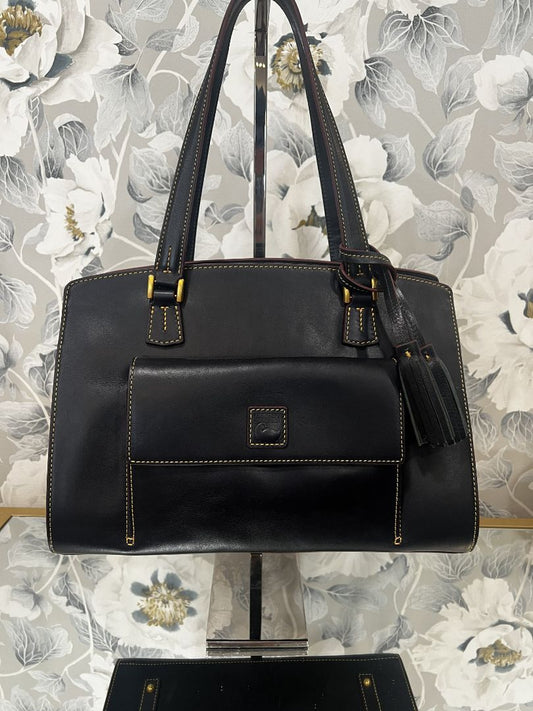 Dooney & Burke Black Burgundy Florentine Leather Shoulder Bag