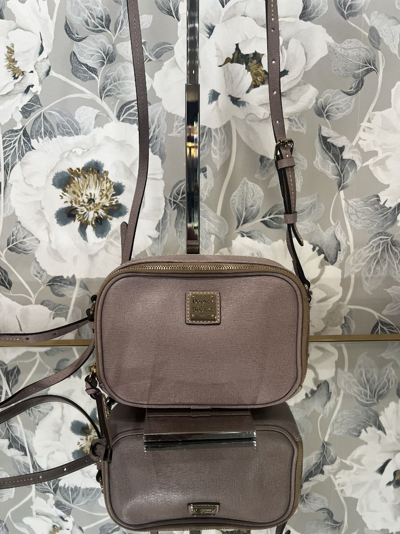 Dooney & Burke Mauve Saffiano Leather Sawyer Double Zip Crossbody