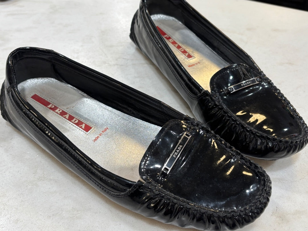 Prada Black Patent Leather Mocassins