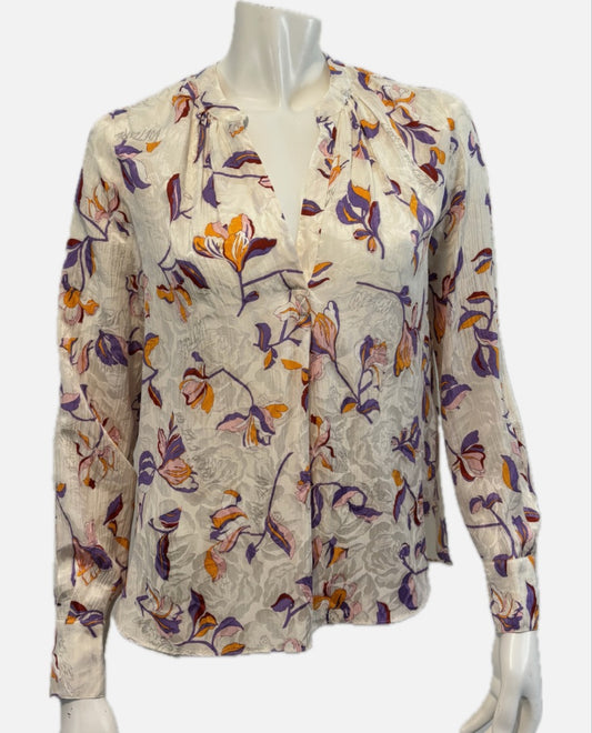 Zadig & Voltaire White with Floral Print Silk Blend Blouse, XS