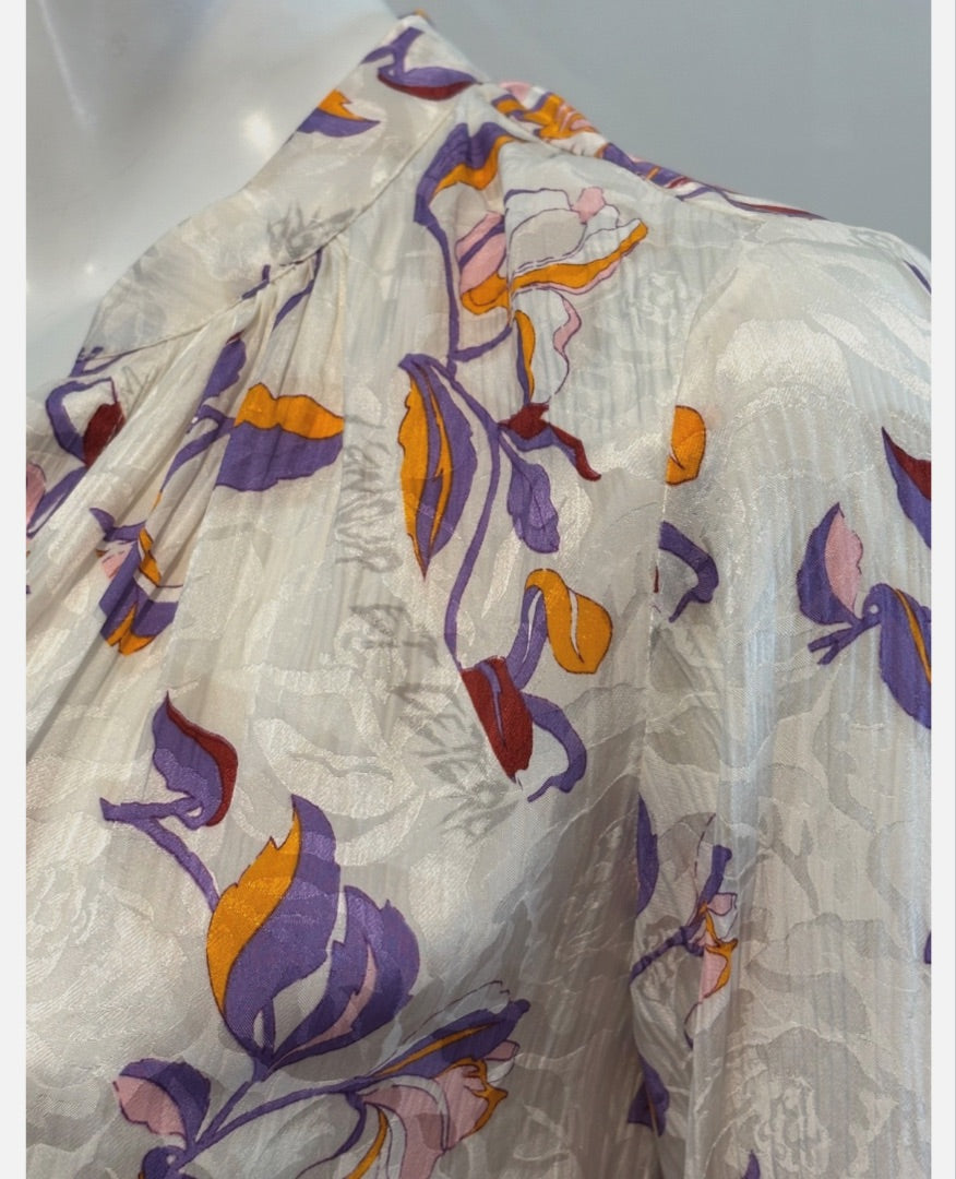 Zadig & Voltaire White with Floral Print Silk Blend Blouse, XS