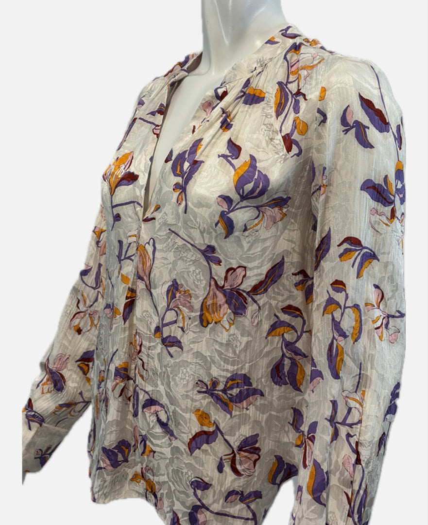 Zadig & Voltaire White with Floral Print Silk Blend Blouse, XS