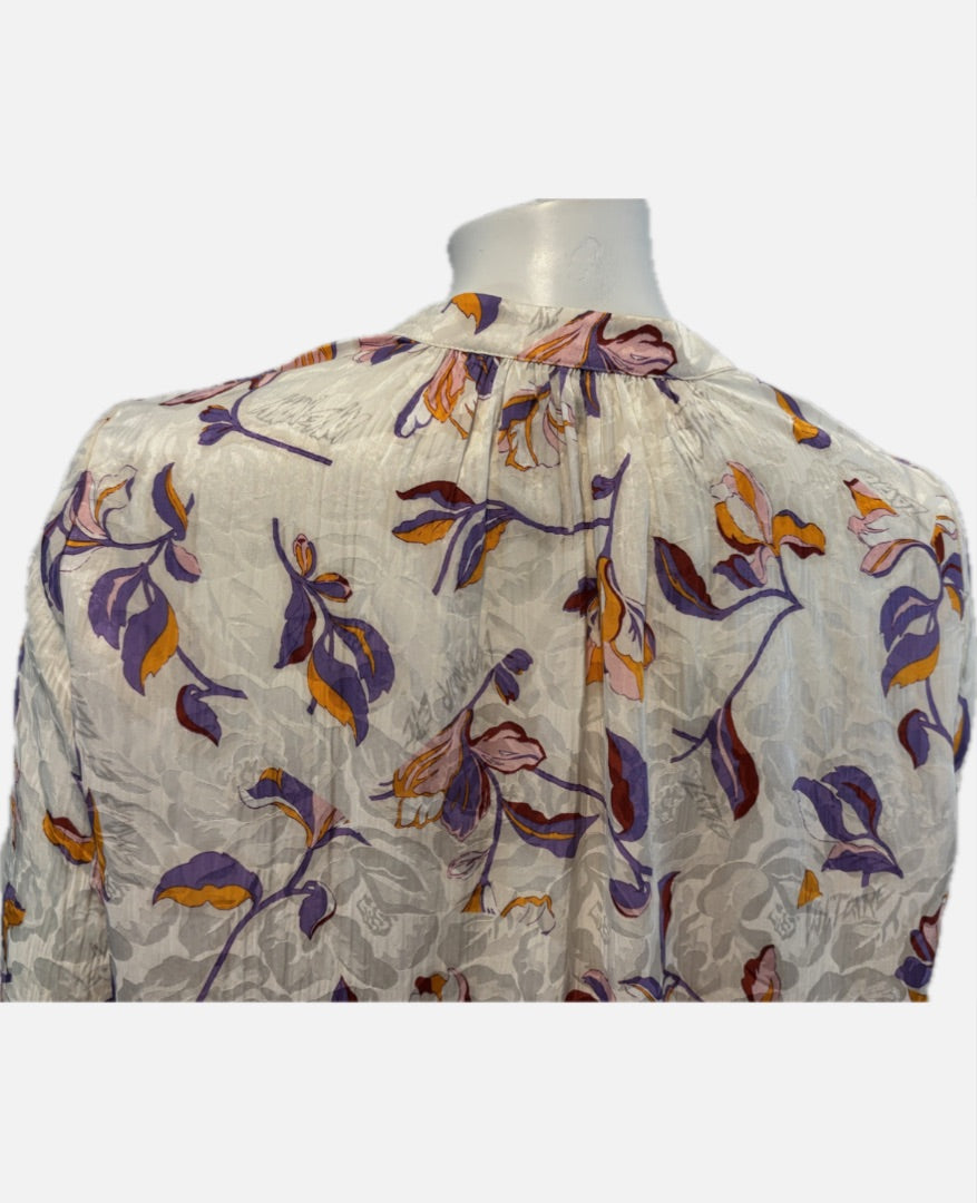 Zadig & Voltaire White with Floral Print Silk Blend Blouse, XS