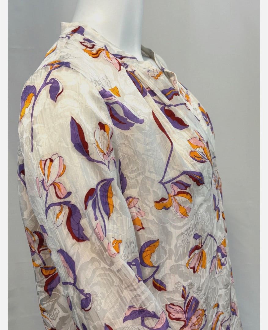 Zadig & Voltaire White with Floral Print Silk Blend Blouse, XS