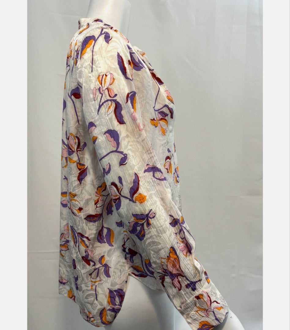 Zadig & Voltaire White with Floral Print Silk Blend Blouse, XS