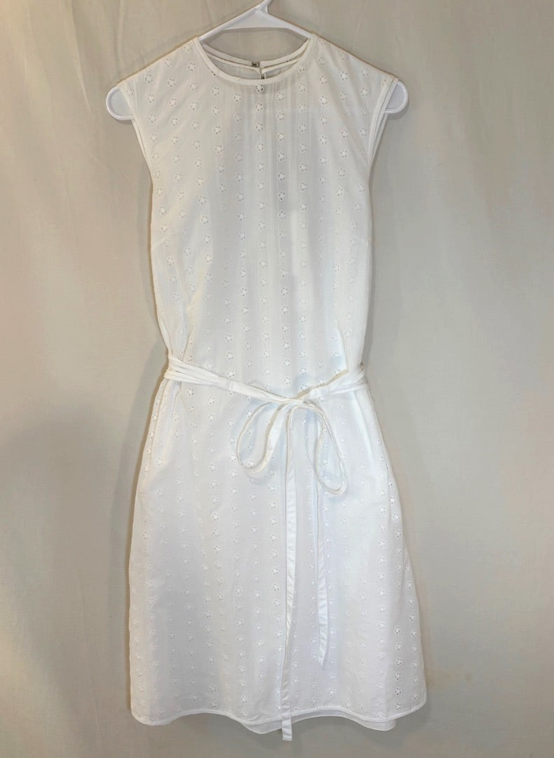 Calvin Klein Runway White Cotton Eyelet Dress, S