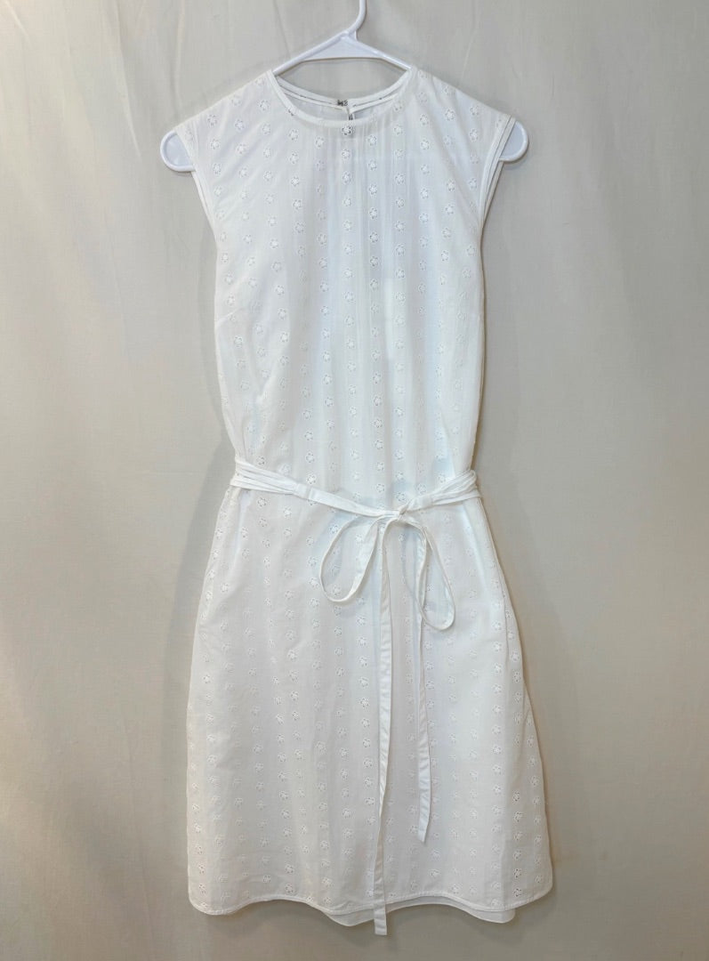 Calvin Klein Runway White Cotton Eyelet Dress, S