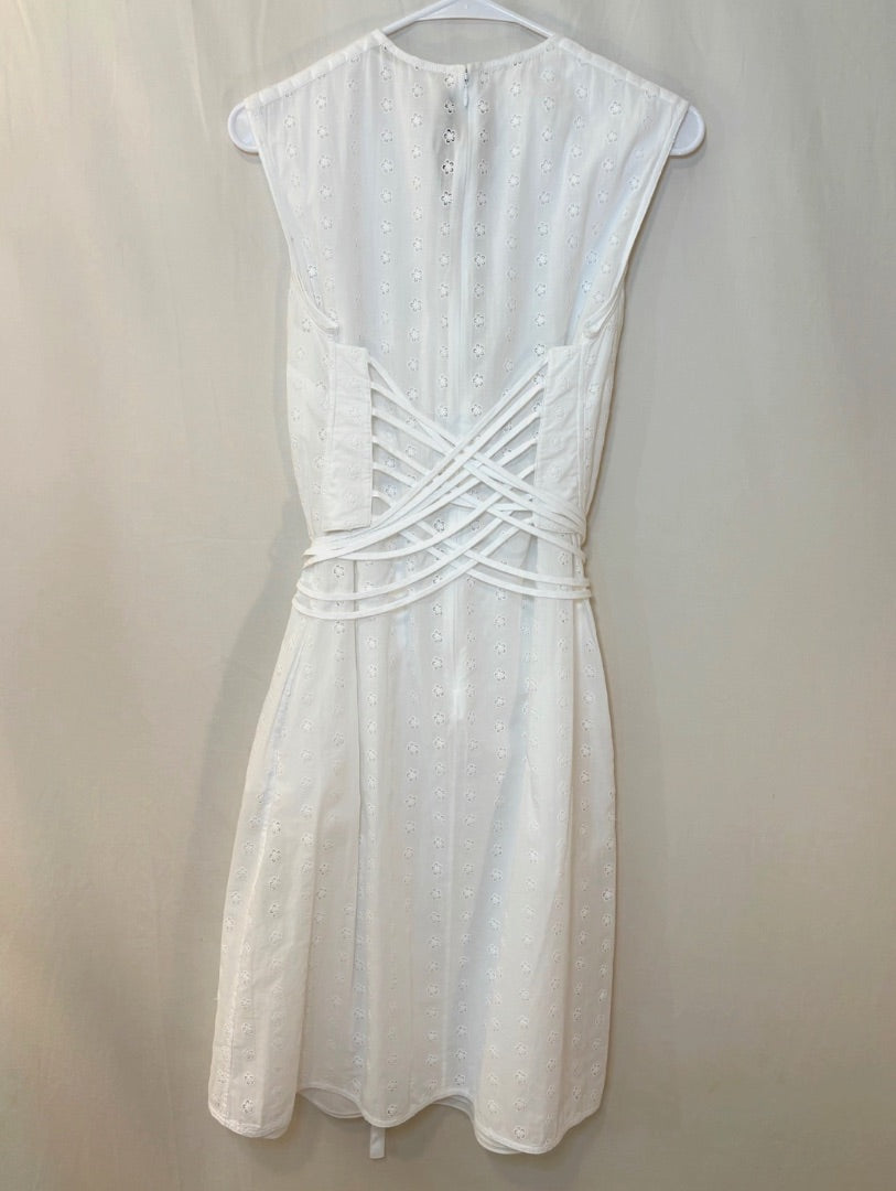 Calvin Klein Runway White Cotton Eyelet Dress, S