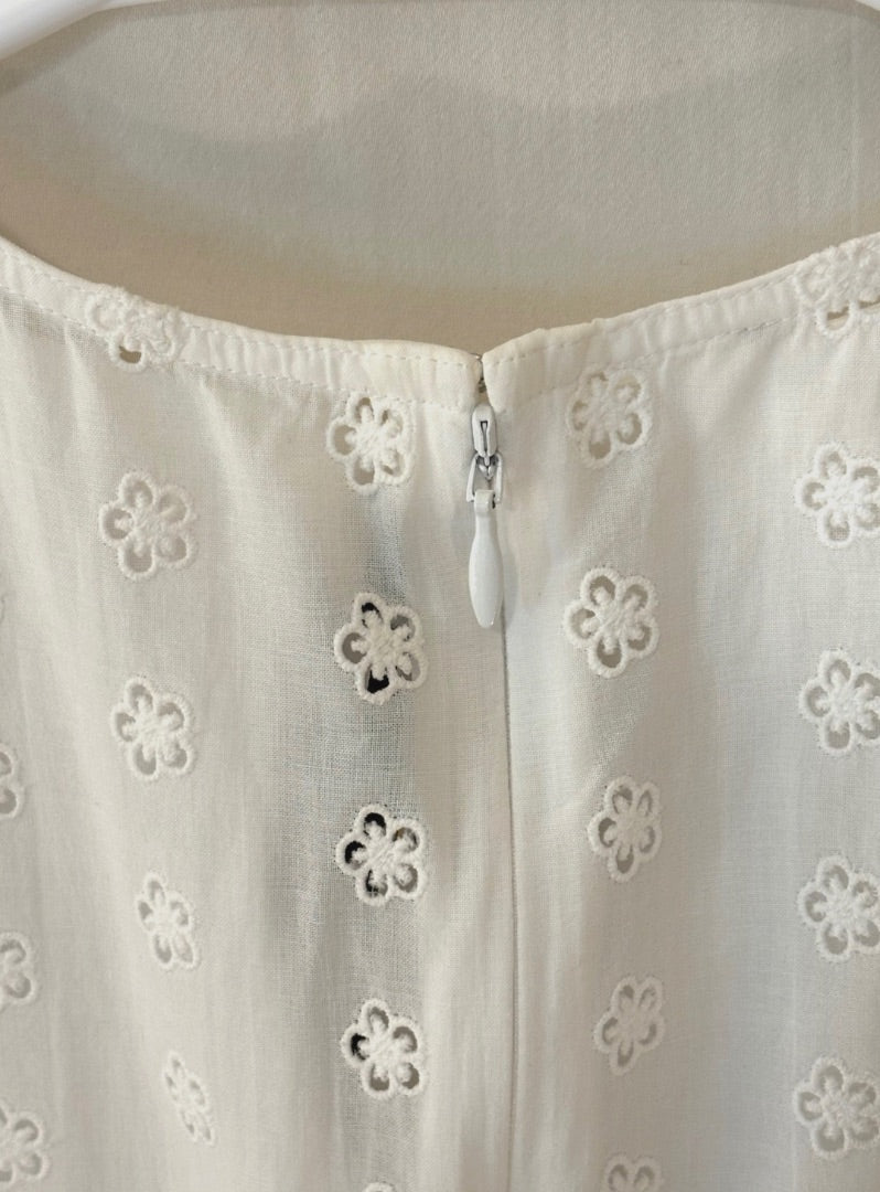 Calvin Klein Runway White Cotton Eyelet Dress, S