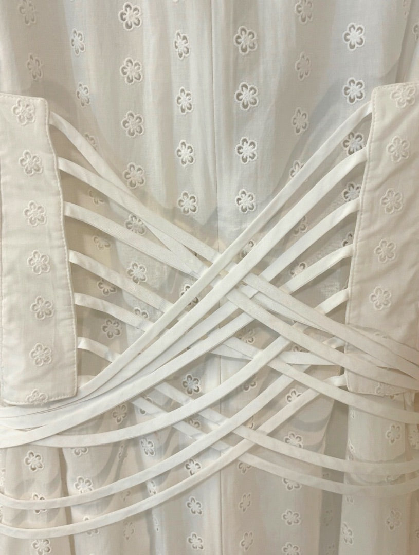 Calvin Klein Runway White Cotton Eyelet Dress, S