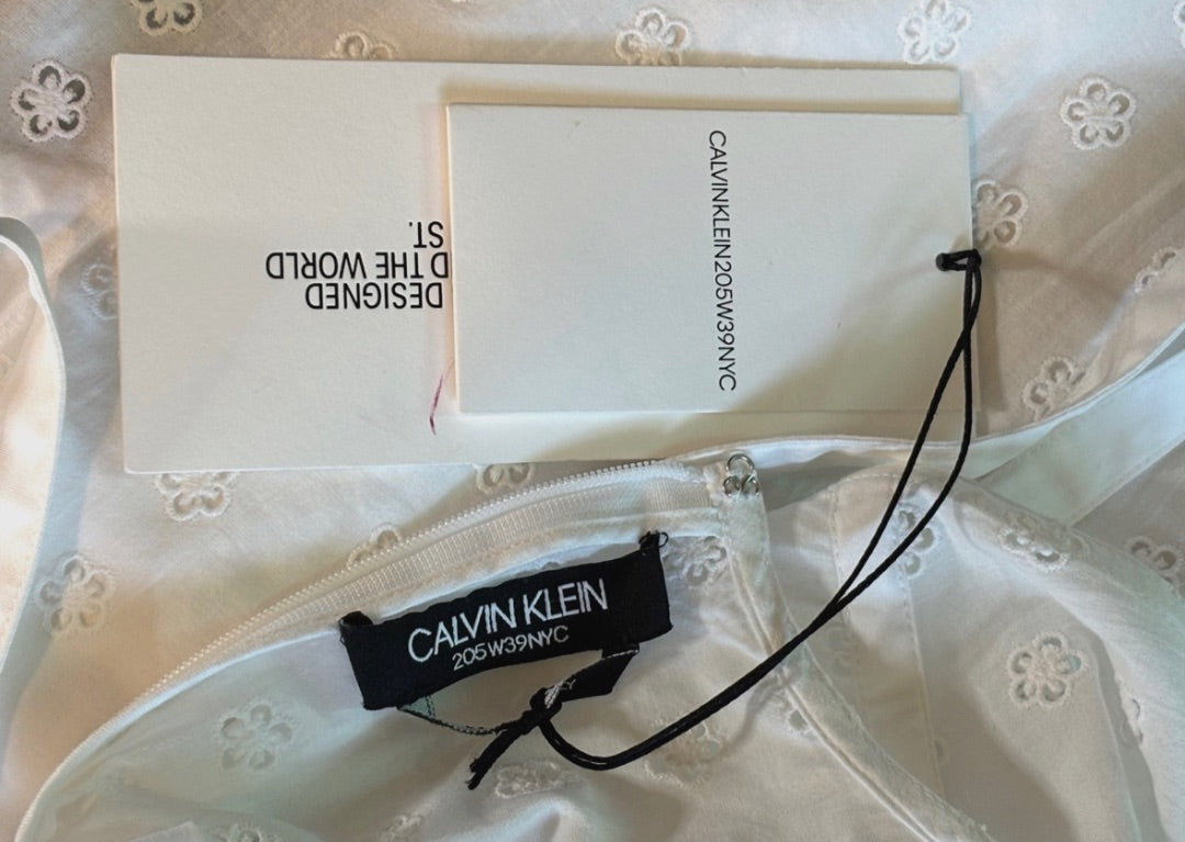 Calvin Klein Runway White Cotton Eyelet Dress, S