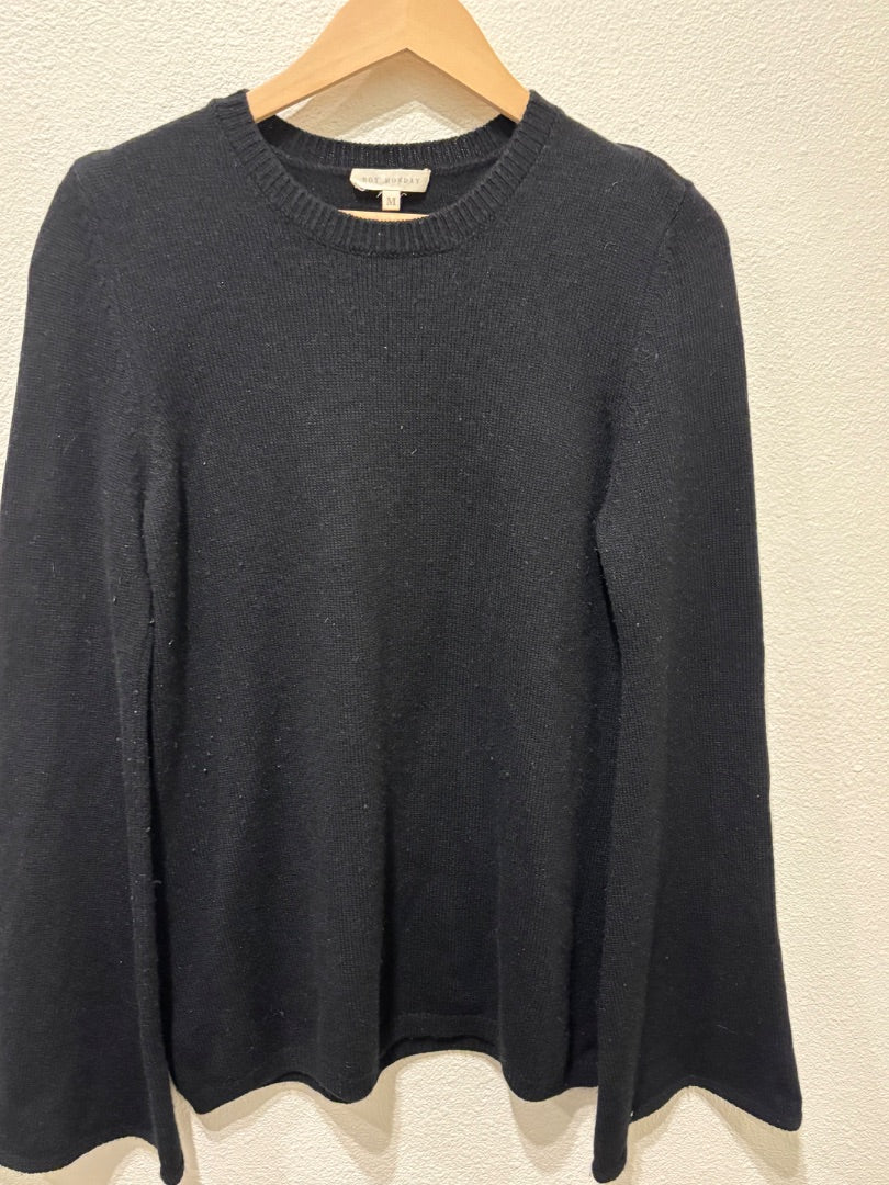 Not Monday Black Crewneck Oversized Cuff Sweater, M