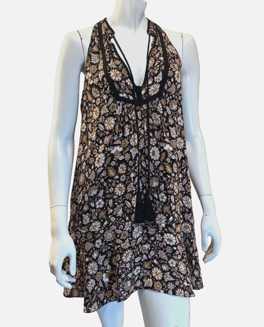 A.L.C Black Flower Print Silk Mini Dress, 2