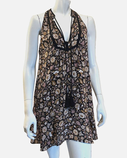 A.L.C Black Flower Print Silk Mini Dress, 2