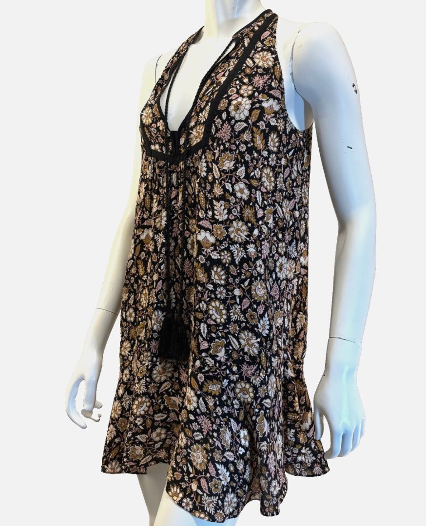 A.L.C Black Flower Print Silk Mini Dress, 2