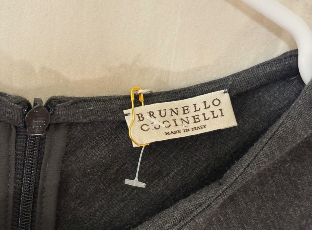 Brunello Cucinelli Dark Gray Sleeveless Sheath Dress, L