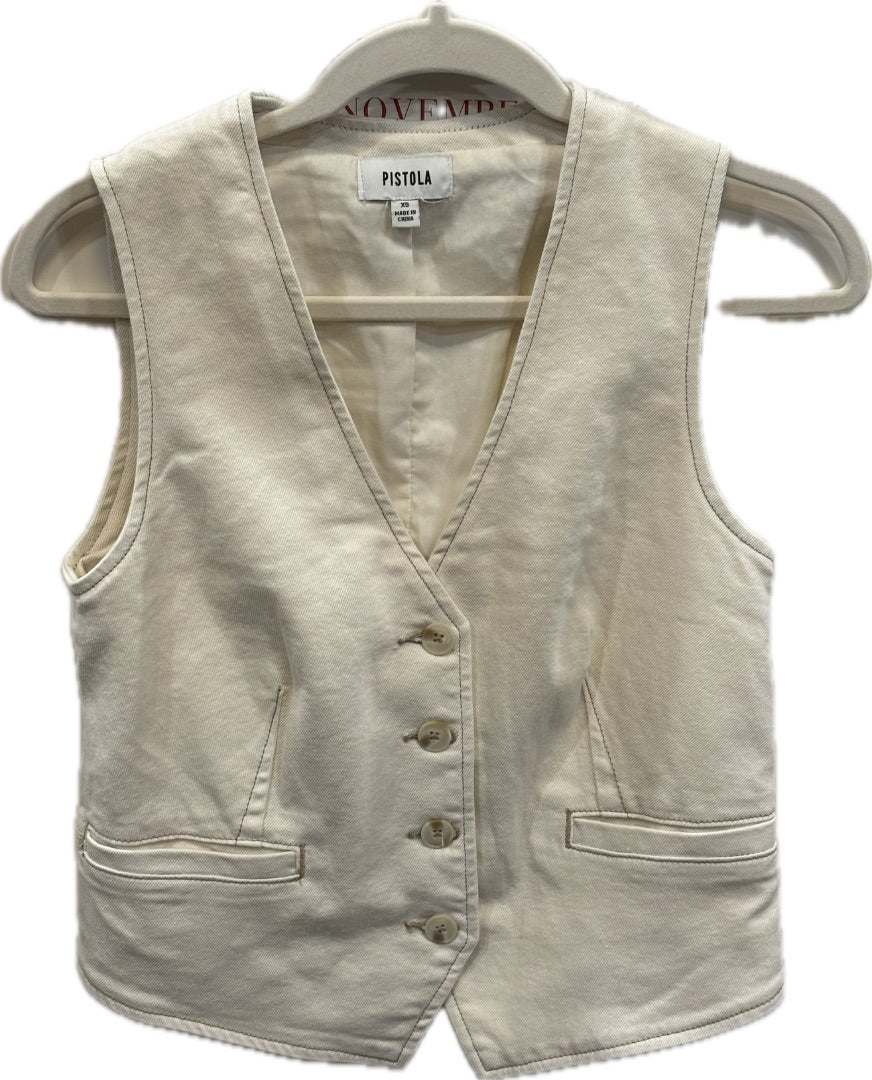 Pistola Ecru Cropped Demin Vest, XS