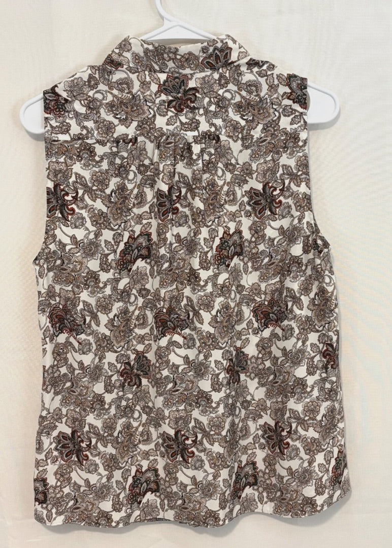 Frame Multi-Color 100% Silk Paisley Floral Print Sleeveless Top, M