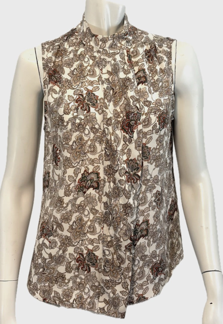 Frame Multi-Color 100% Silk Paisley Floral Print Sleeveless Top, M