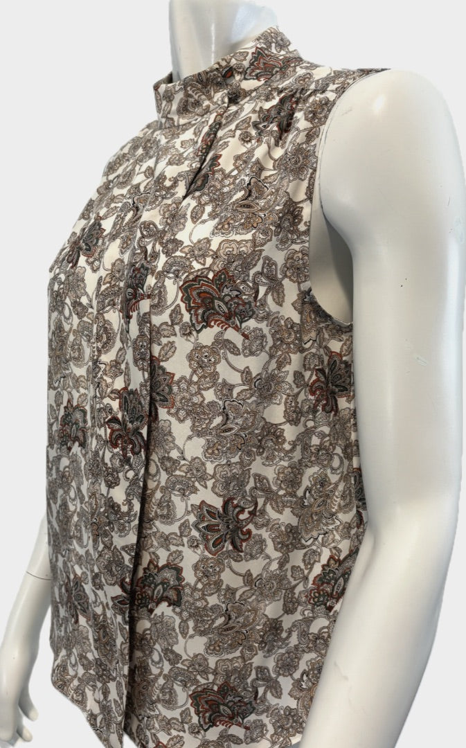 Frame Multi-Color 100% Silk Paisley Floral Print Sleeveless Top, M