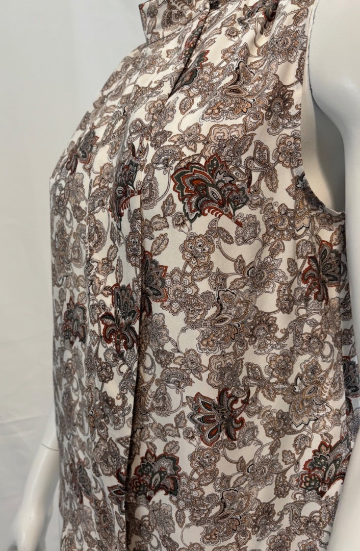 Frame Multi-Color 100% Silk Paisley Floral Print Sleeveless Top, M