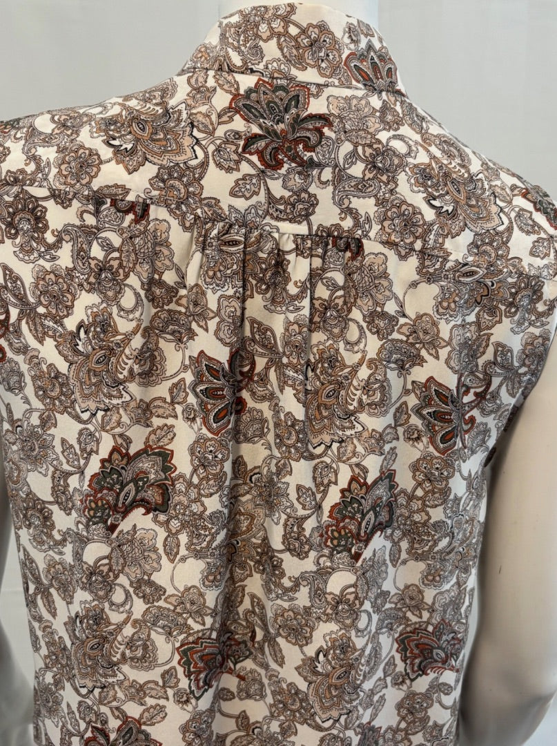Frame Multi-Color 100% Silk Paisley Floral Print Sleeveless Top, M