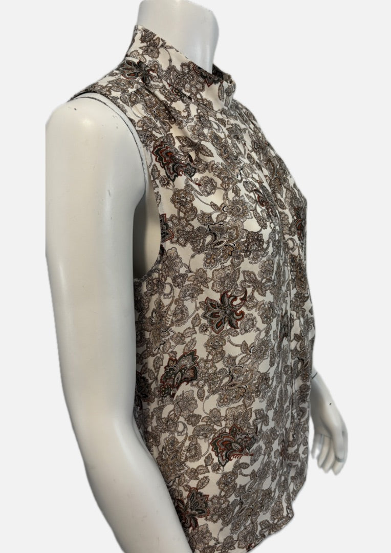 Frame Multi-Color 100% Silk Paisley Floral Print Sleeveless Top, M