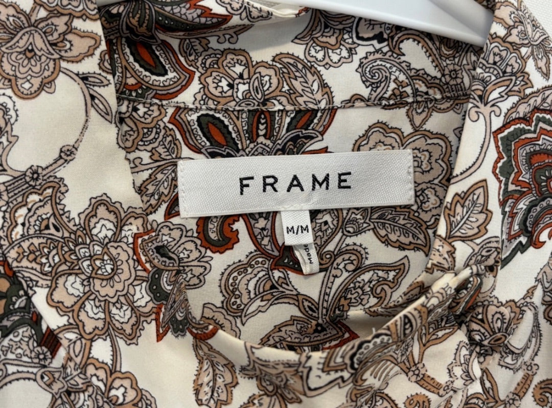 Frame Multi-Color 100% Silk Paisley Floral Print Sleeveless Top, M