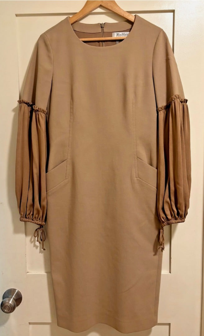 MaxMara Tan Peasant Sleeve Dress, 38