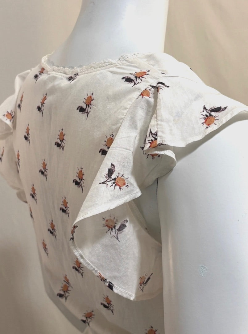 Paige White Hisbiscus Ruffle Sleeve NWT Top, XS