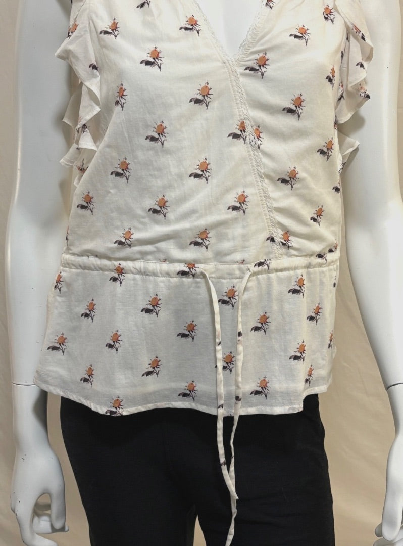 Paige White Hisbiscus Ruffle Sleeve NWT Top, XS