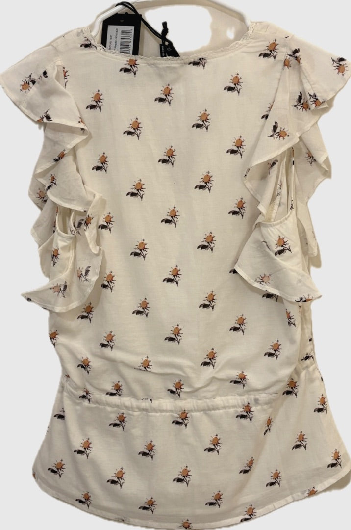 Paige White Hisbiscus Ruffle Sleeve NWT Top, XS