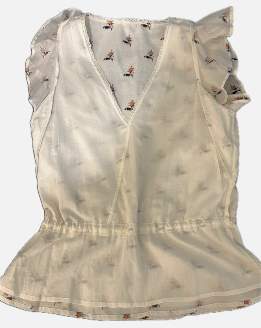 Paige White Hisbiscus Ruffle Sleeve NWT Top, XS