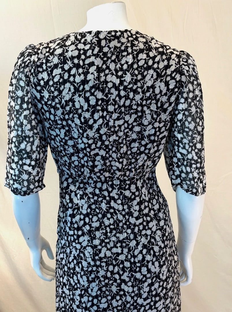Scotch & Soda Black Metallic Floral Print V-Neck NWT Dress, 34