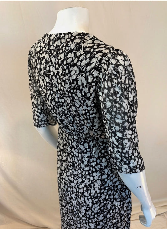 Scotch & Soda Black Metallic Floral Print V-Neck NWT Dress, 34