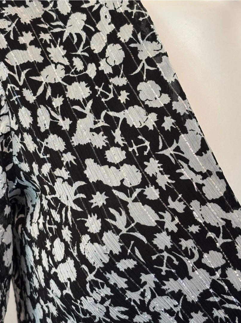 Scotch & Soda Black Metallic Floral Print V-Neck NWT Dress, 34