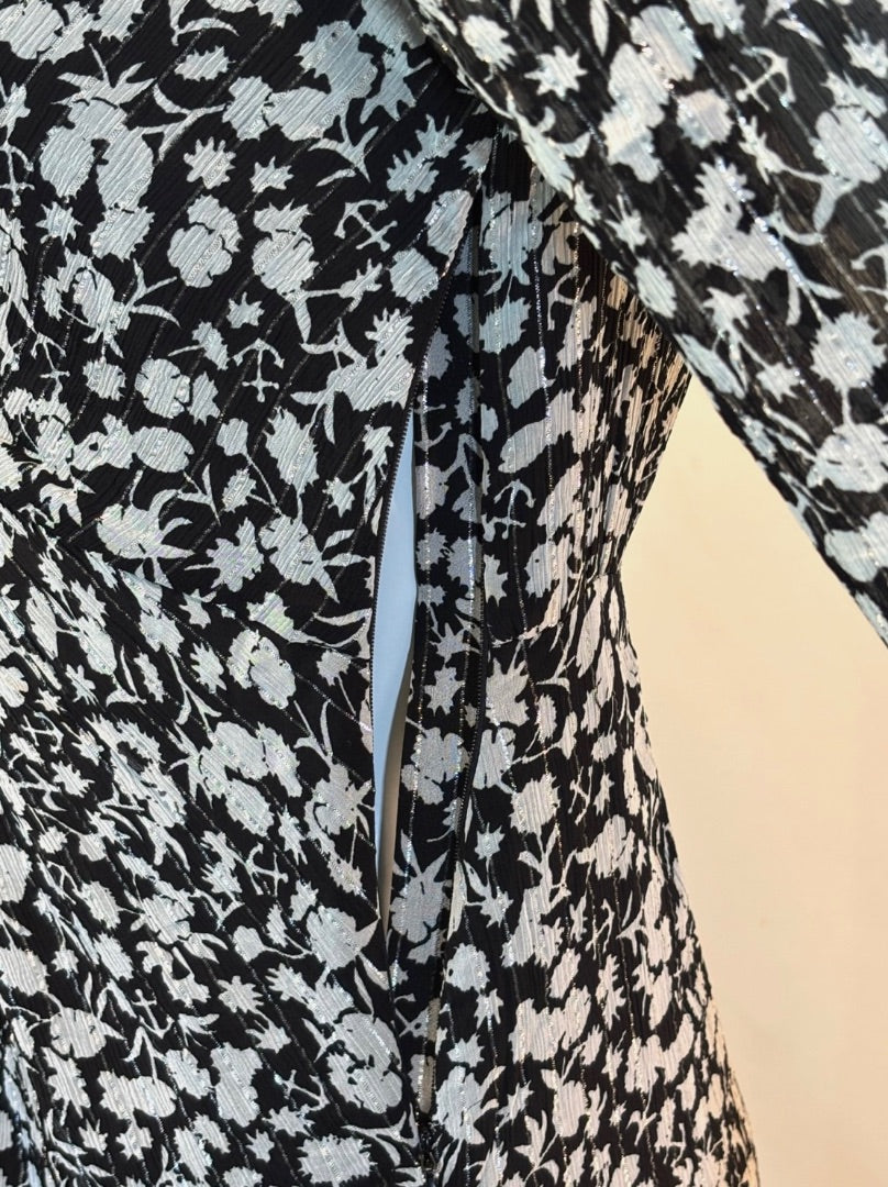 Scotch & Soda Black Metallic Floral Print V-Neck NWT Dress, 34
