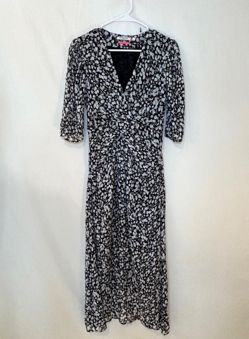 Scotch & Soda Black Metallic Floral Print V-Neck NWT Dress, 34