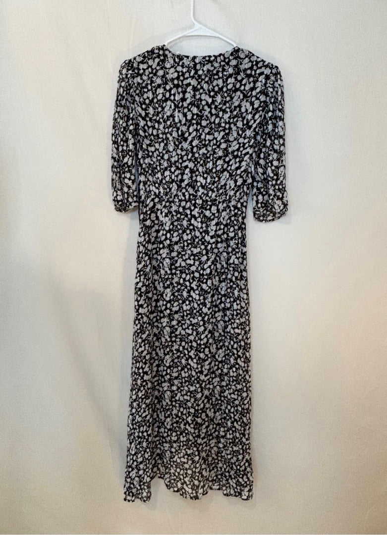 Scotch & Soda Black Metallic Floral Print V-Neck NWT Dress, 34